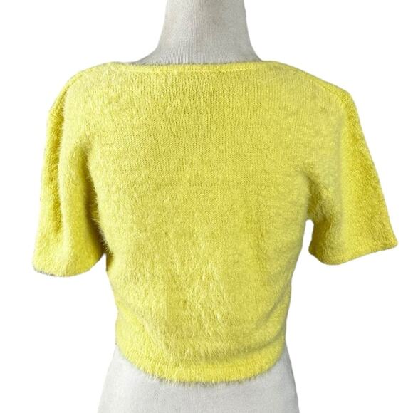 Zara Fuzzy Yellow Cropped Sweater Size Large NWT Scoop Neck Spring Faux Mohair - Picture 6 of 13